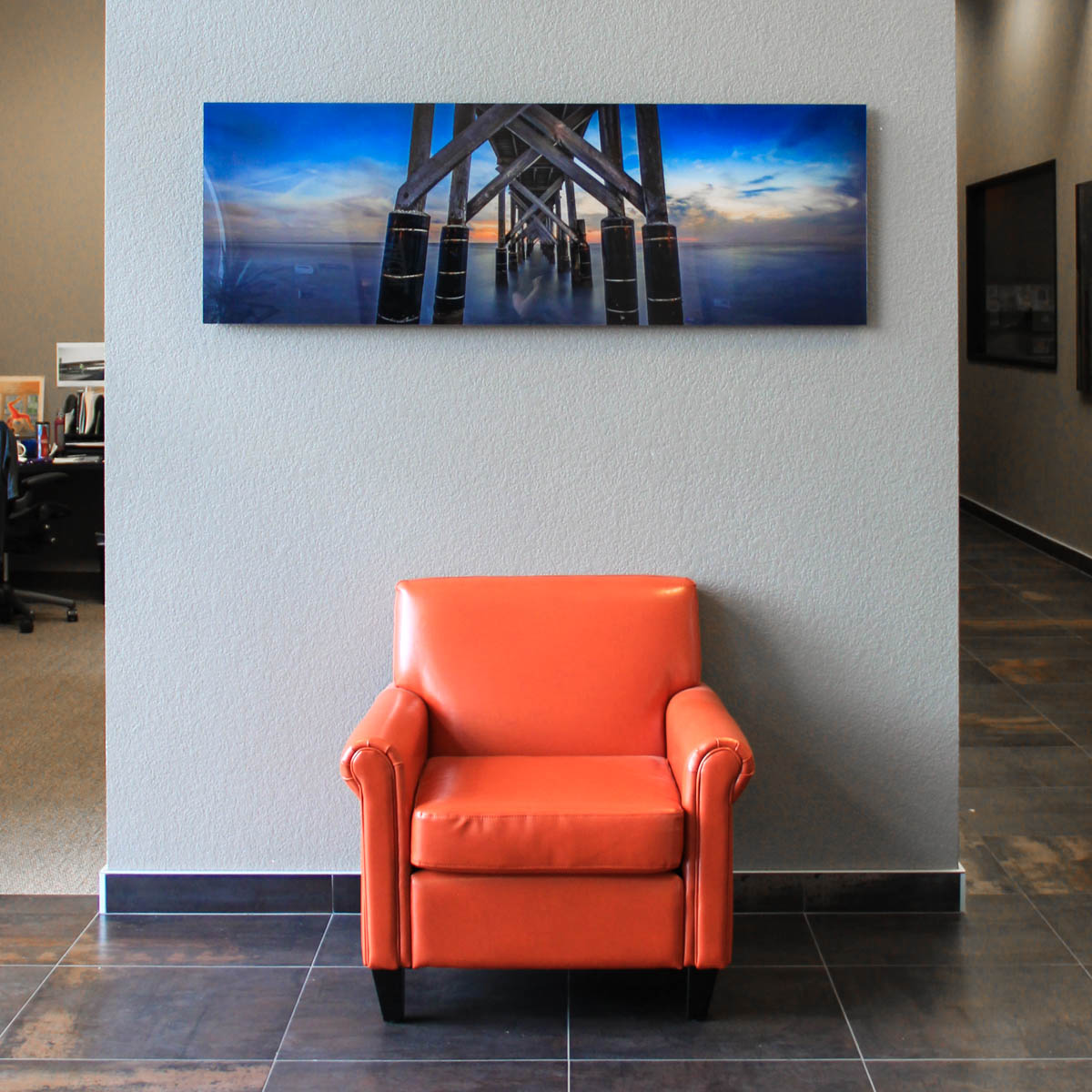 Face Mounted Plexiglass Acrylic Print Over Office Chair